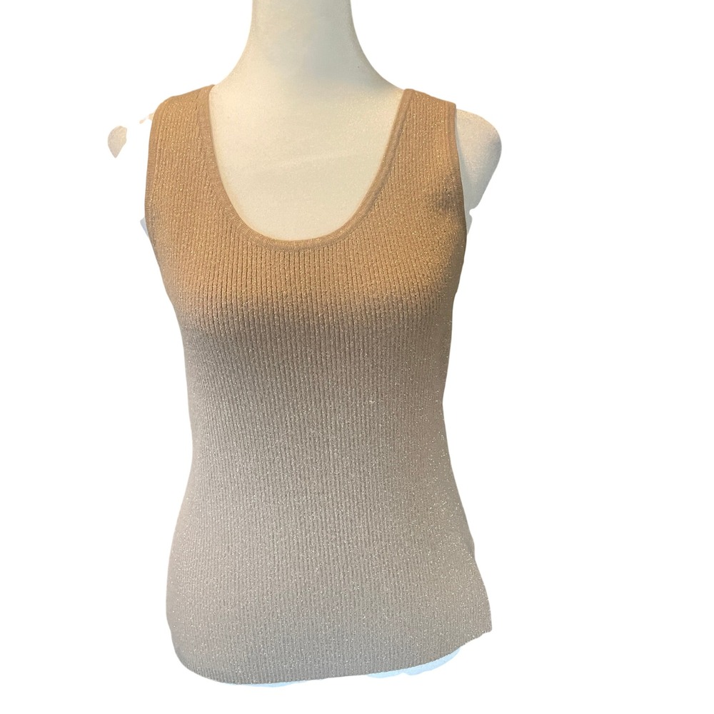 Apostrophe Womens Metallic Gold Ribbed Knit‎ Tank Top XL Shimmer Festival Layer